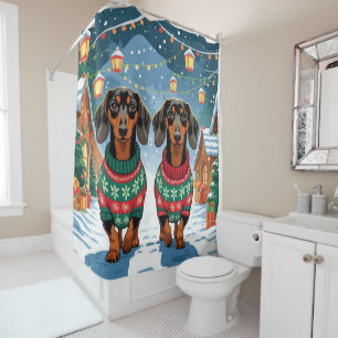 Rideaux De Douche Chiens teckel Noël Neige Fêtes