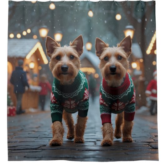 Rideaux De Douche Chiens Wire Fox Terrier Noël Neige Fêtes (Devant)