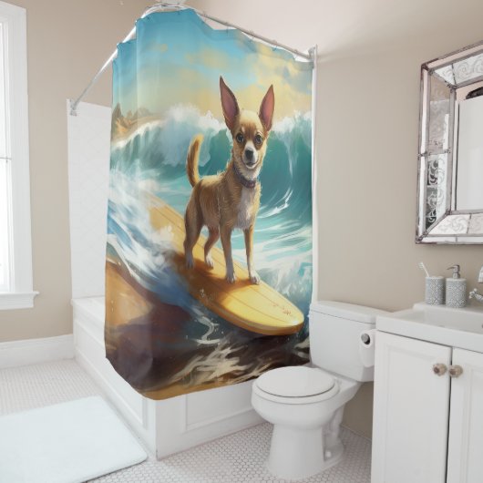 Rideaux De Douche Chihuahua Beach Surf Peinture (En situation)