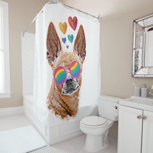 Rideaux De Douche Chihuahua Chien avec Coeurs Saint Valentin (En situation)