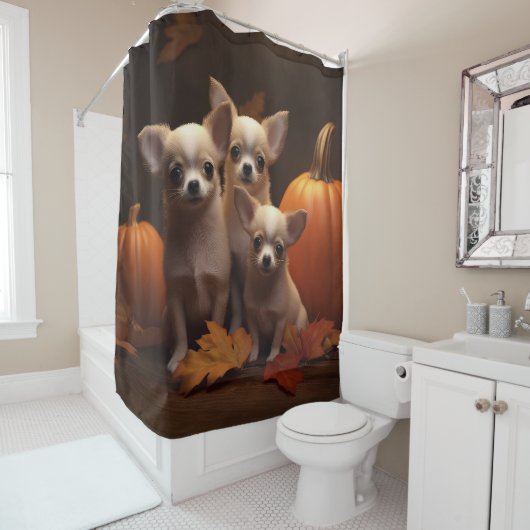 Rideaux De Douche Chihuahua Chiot Automne Citrouille de plaisir (En situation)
