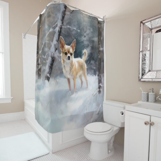 Rideaux De Douche Chihuahua Laisser neiger Noël (En situation)
