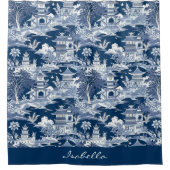 Rideaux De Douche Chinoiserie Asiatique Paysage Peinture Bleu Blanc (Devant)