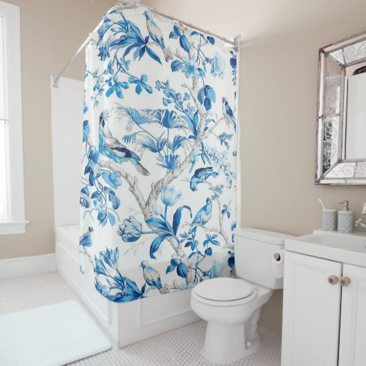 Rideaux De Douche Chinoiserie bleue et blanche (En situation)