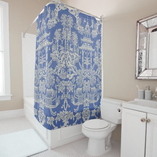 Rideaux De Douche Chinoiserie bleue et blanche (En situation)