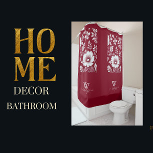 Rideaux De Douche Chinoiserie élégante française rouge et blanche