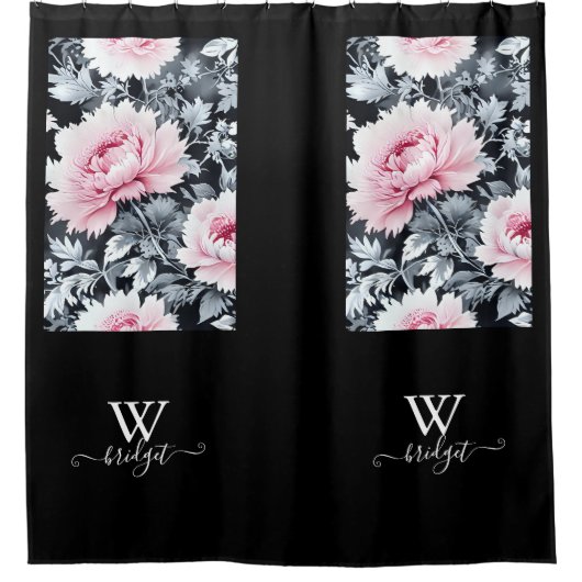 Rideaux De Douche Chinoiserie élégante noire et rose (Devant)
