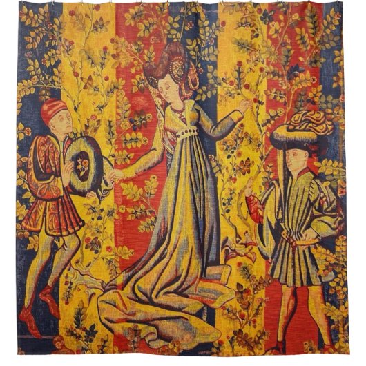 Rideaux De Douche Chinoiserie médiévale italienne rouge jaune (Devant)