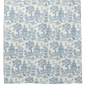 Rideaux De Douche Chinoiserie Pagode Bleu ardoise sur blanc (Devant)