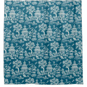 Rideaux De Douche Chinoiserie Pagode Turquoise (Devant)