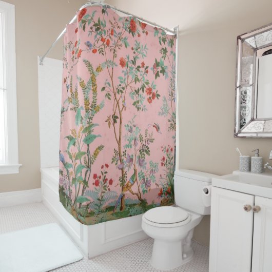 Rideaux De Douche Chinoiserie rose (En situation)