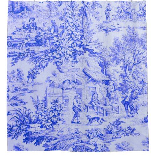 Rideaux De Douche Chinoiserie Toile Blanc Bleu Français Style Rustiq (Devant)
