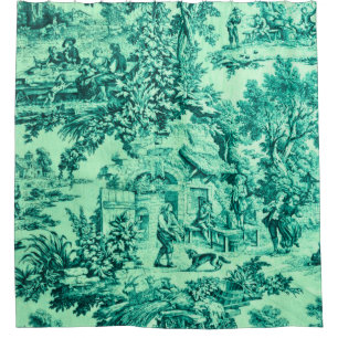 Rideaux De Douche Chinoiserie Toile Verte Française Style Rustique
