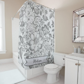 Rideaux De Douche Chinoiserie Vintage grise Floral Personnalisé