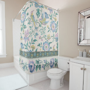 Rideaux De Douche Chinoiserie Vintage Oiseaux Motif Floral Pastel