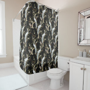 Rideaux De Douche Chinoiserie Vintage Paon Blanc Pivoine Noir