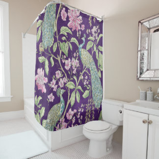 Rideaux De Douche Chinoiserie violette fleurie paon
