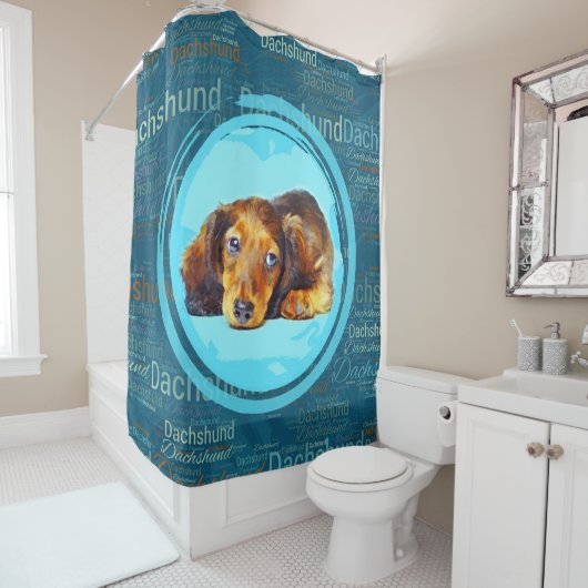 Rideaux De Douche Chiot à cheveux longs mignon de teckel (En situation)