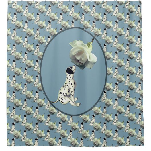 Rideaux De Douche Chiot dalmate Et Motif Rose (Devant)