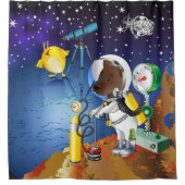 Rideaux De Douche Chiot dans l'espace un alien avec un télescope (Devant)