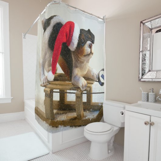 Rideaux De Douche Chiot sur un traîneau (En situation)