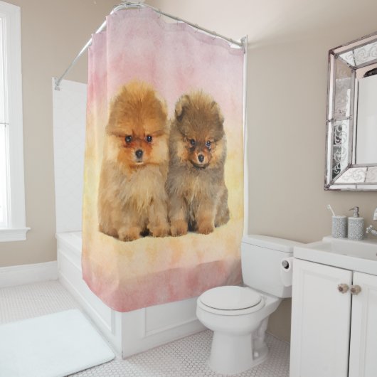 Rideaux De Douche Chiots allemands mignons de Spitz de Pomeranian (En situation)