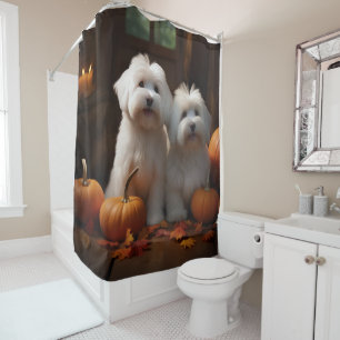 Rideaux De Douche Chiots Coton De Tulear Joie d'Automne Citrouille
