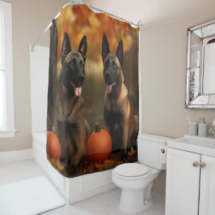 Rideaux De Douche Chiots Malinois Belge Automne Délice Citrouille