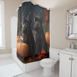 Rideaux De Douche Chiots Terrier Ecossais Délice d'Automne Citrouill