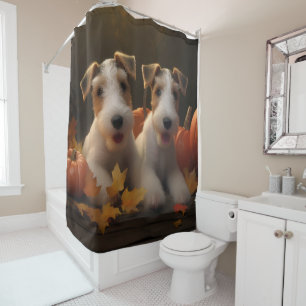 Rideaux De Douche Chiots Terrier Fox Wire Délice d'Automne Citrouill