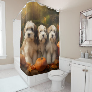 Rideaux De Douche Chiots Terrier Tibétain Délice d'Automne Citrouill