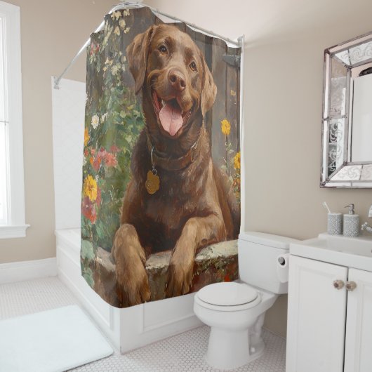 Rideaux De Douche Chocolat Labrador Retriever Dog Garden (En situation)