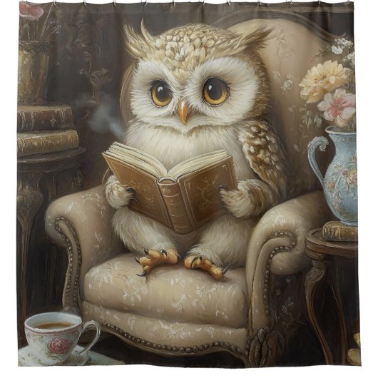 Rideaux De Douche Chouette de lecture lunaire (Devant)