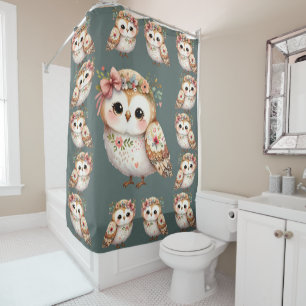 Rideaux De Douche Chouette Florale Mignonne avec un Nœud
