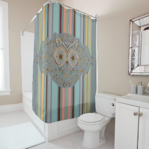 Rideaux De Douche Chouette graphique de style scandinave florale et