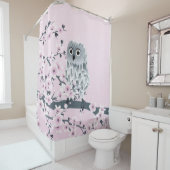 Rideaux De Douche Chouette mignonne Cerise Fleurs Enfants Roses (En situation)