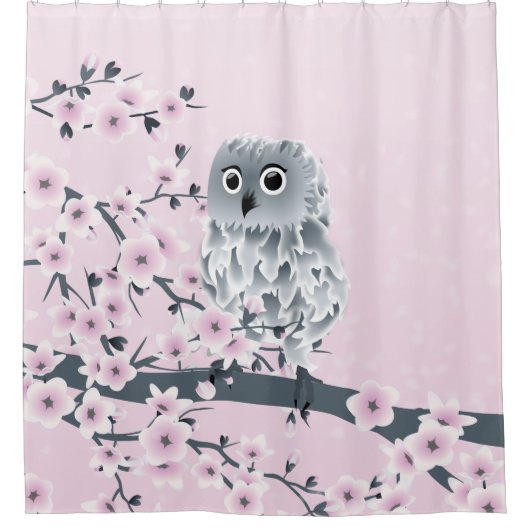 Rideaux De Douche Chouette mignonne Cerise Fleurs Enfants Roses (Devant)