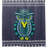 Rideaux De Douche Chouette tribale turquoise et jaune (Devant)