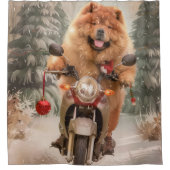 Rideaux De Douche Chow Chow Chien chevauchant la moto Noël (Devant)