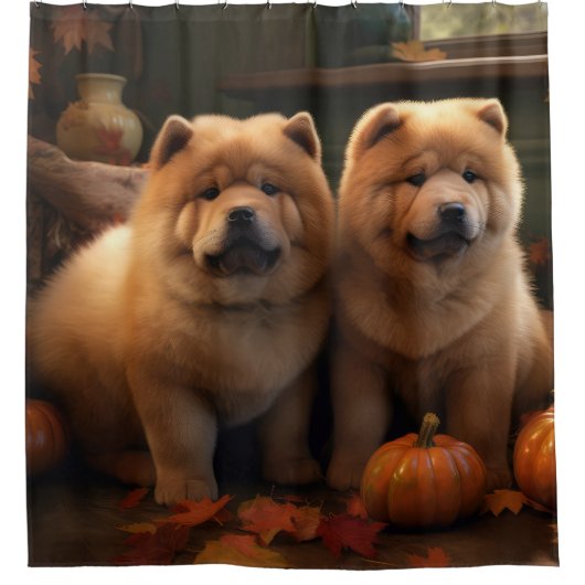 Rideaux De Douche Chow Chow Chiot Automne Citrouille de plaisir (Devant)