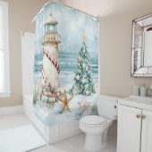 Rideaux De Douche Christmas at the Beach - Lighthouse Christmas Tree (En situation)