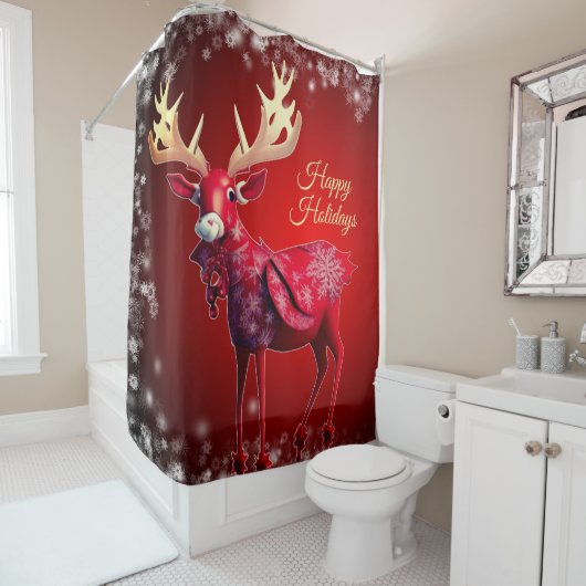 Rideaux De Douche Christmas Celebration Red Reindeer Winter Holidays (En situation)