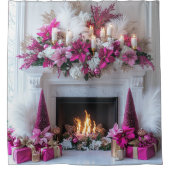 Rideaux De Douche Christmas Fireplace Candles Elegant Pink White   (Devant)