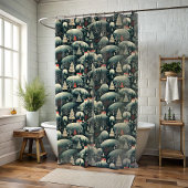 Rideaux De Douche Christmas Folk Art Black Shower Curtain