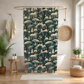 Rideaux De Douche Christmas Folk Art Black Shower Curtain
