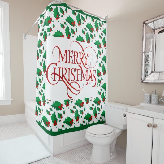 Rideaux De Douche Christmas Holly (En situation)