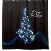 Rideaux De Douche Christmas Party Blue Tree Shiny Black Elegant (Devant)
