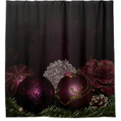 Rideaux De Douche Christmas Party Pink Ornament Green Leaves Black (Devant)