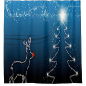 Rideaux De Douche Christmas Party Reindeer Tree Blue Sky Shiny Stars (Devant)