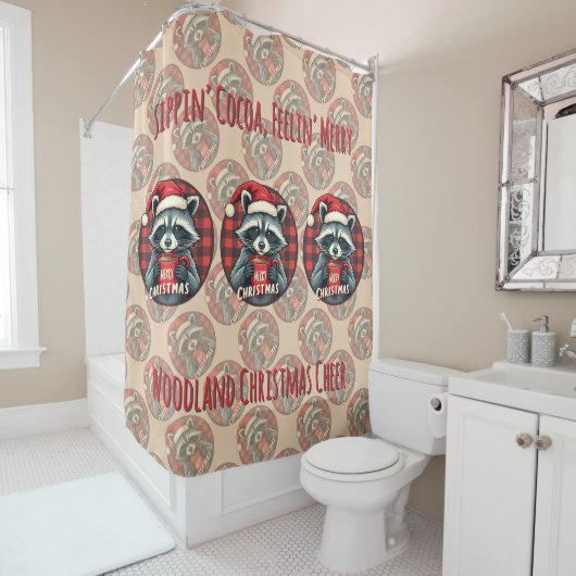 Rideaux De Douche Christmas Raccoon Cocoa Cheer (En situation)